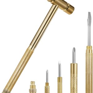 6 in 1 Small Hammer, Metal Mini Hammer Portable Multitool Hammers with Flat Head Phillips Screwdriver and Claw-Hammer Multifunctional Hammers Tools (Gold)